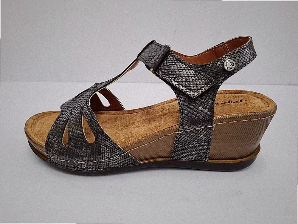 Riposella Damen Sandalen mit Keilabsatz und Riemchen - ANTR (Farbe Anthrazit)