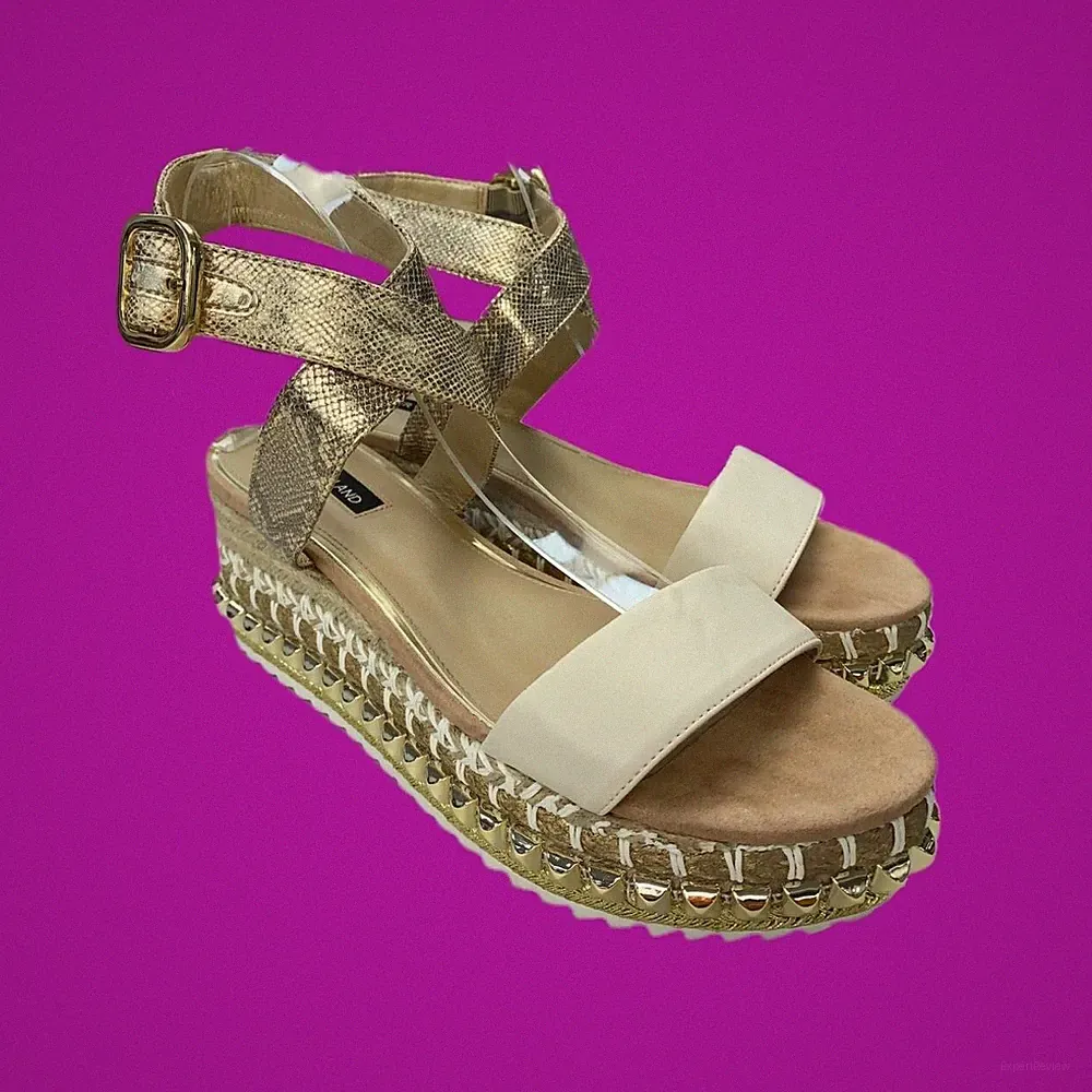 RIVER ISLAND Nieten Keilabsatz Flatform Sandalen, Kontrastnähte, beige, UK 8 / EU 41