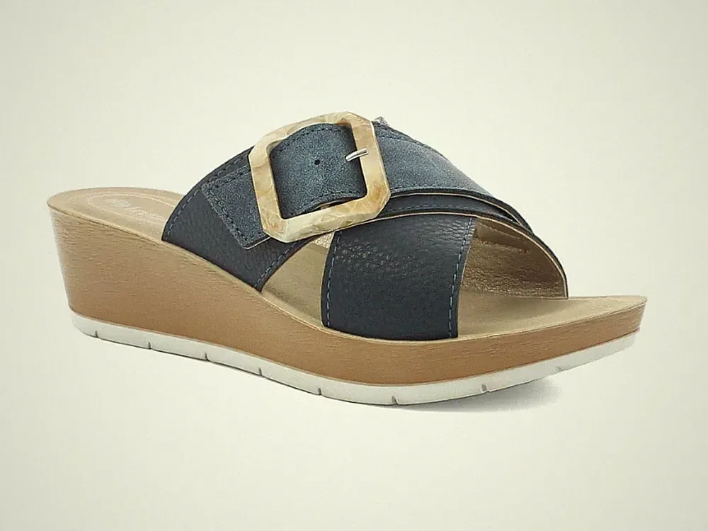 RN000028 INBLU DAMEN SLIPPER KEILABSATZ 5 CM BEQUEM FARBE BLAU WEICHE EINLEGESOHLE