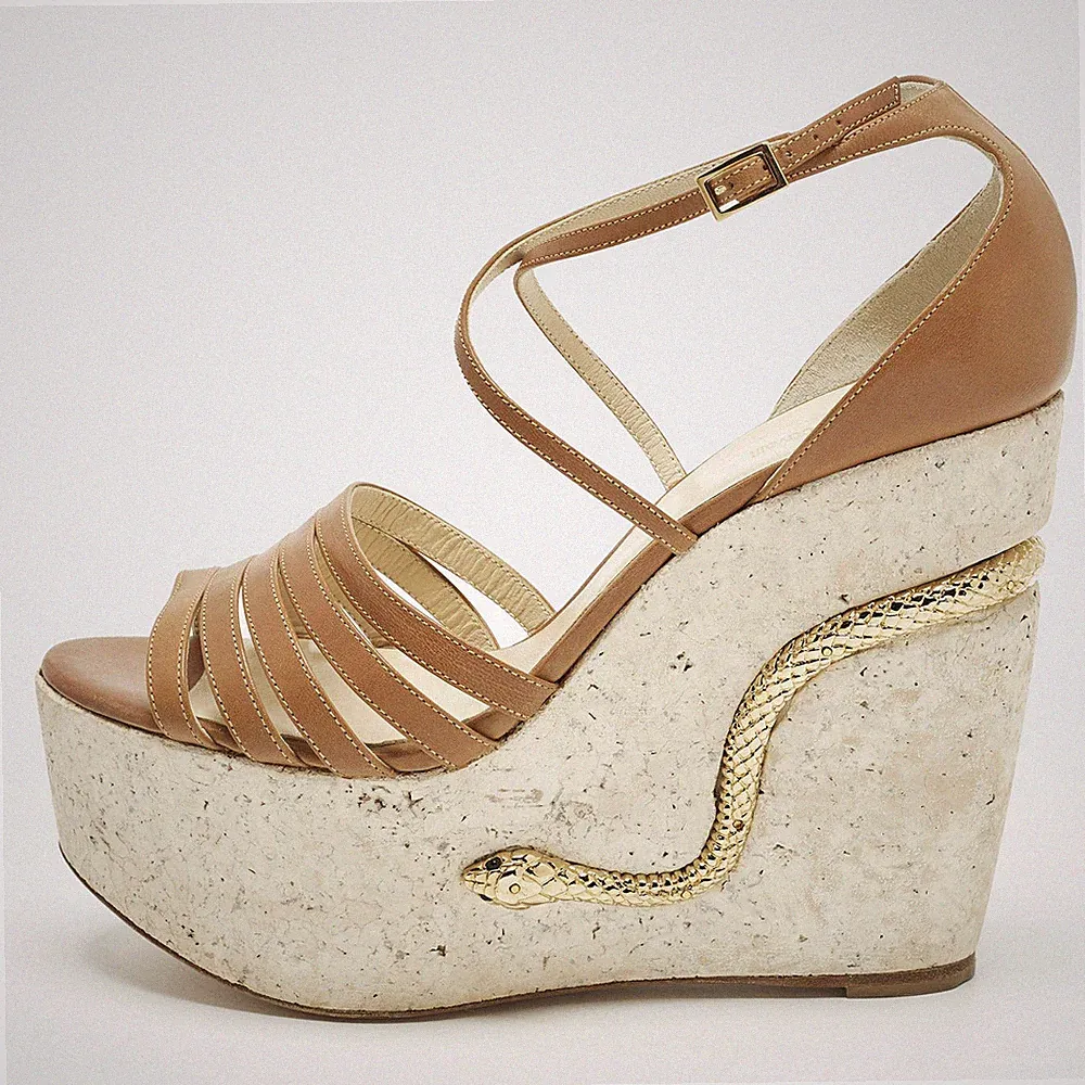 Roberto Cavalli Sandalen Größe 40 Braun Leder Keilabsatz