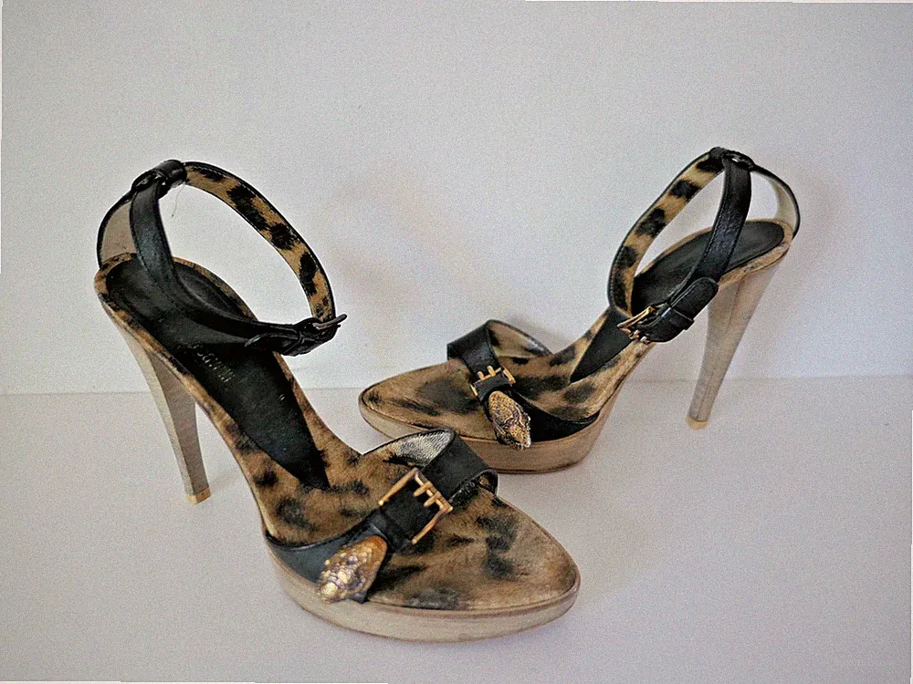 Roberto Cavalli Sandalen Leopard Plateau Schlange Y2K Gr.37
