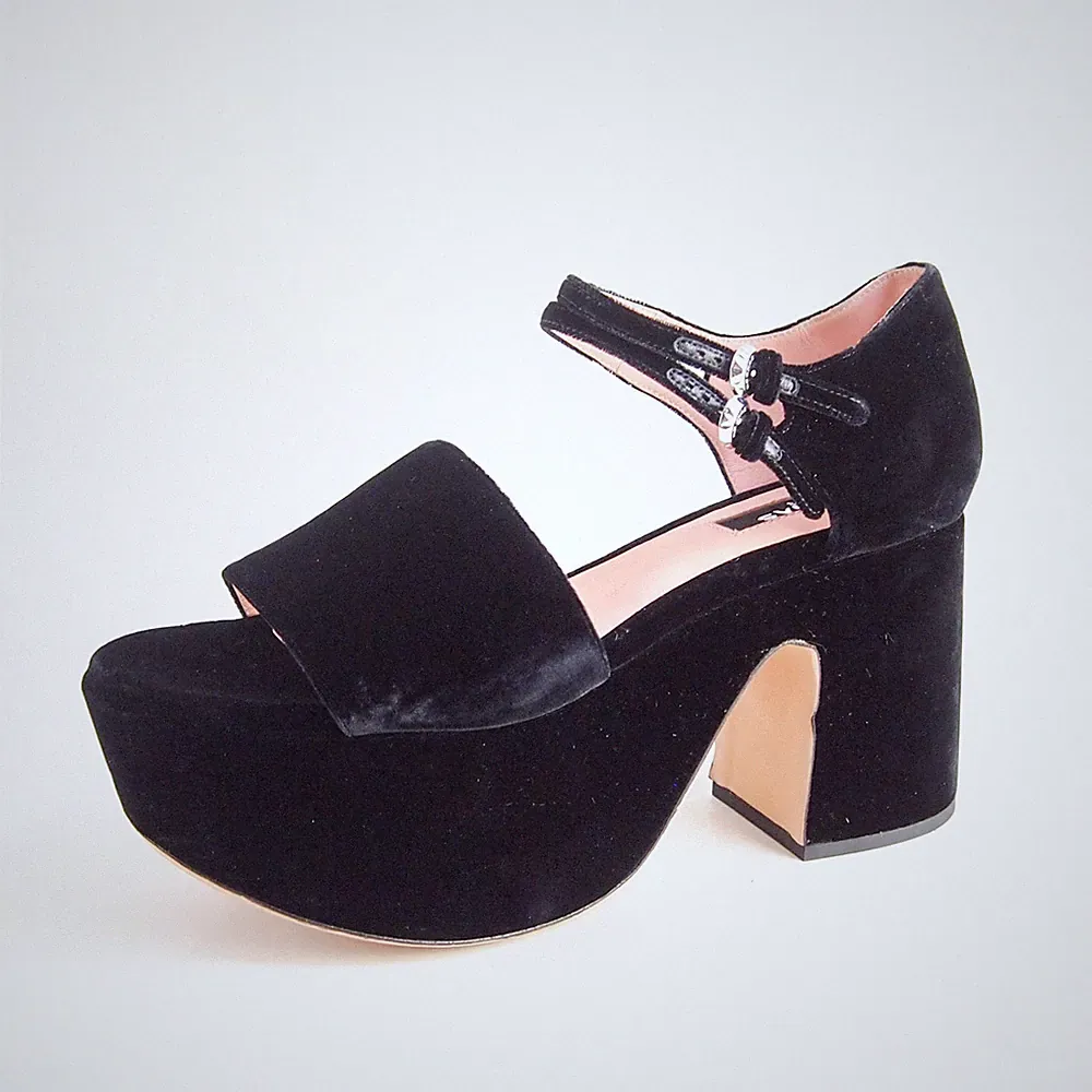 Rochas Designer Plateau-Sandalen Damen 40 US 10 Schwarz Samt Keilabsatz Italien
