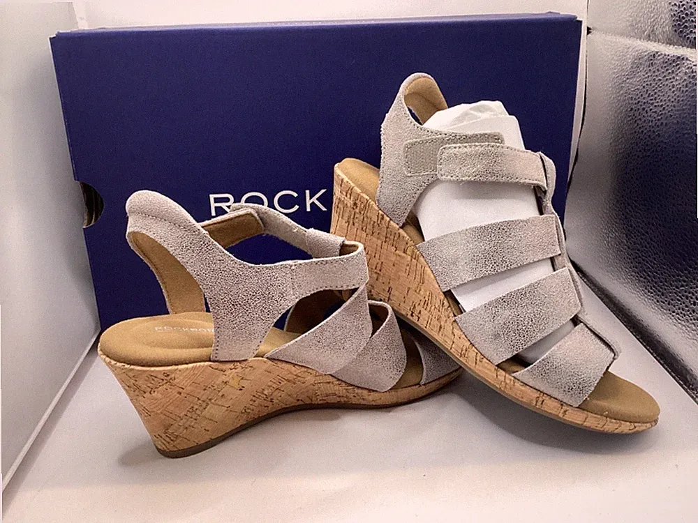 Rockport Briah NEU GLADIATOR KEILABSATZ SANDALEN GRÖSSE 3 UK 35,5 UK NEU IM KARTON SILBER GLITZER