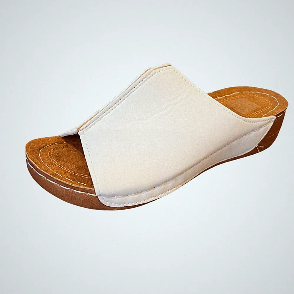 ROCKTHOSECURVES DAMEN KEILABSATZ SANDALEN WEISS OPEN TOE NIEDRIGER KEILABSATZ PANTOLETTEN SANDALEN