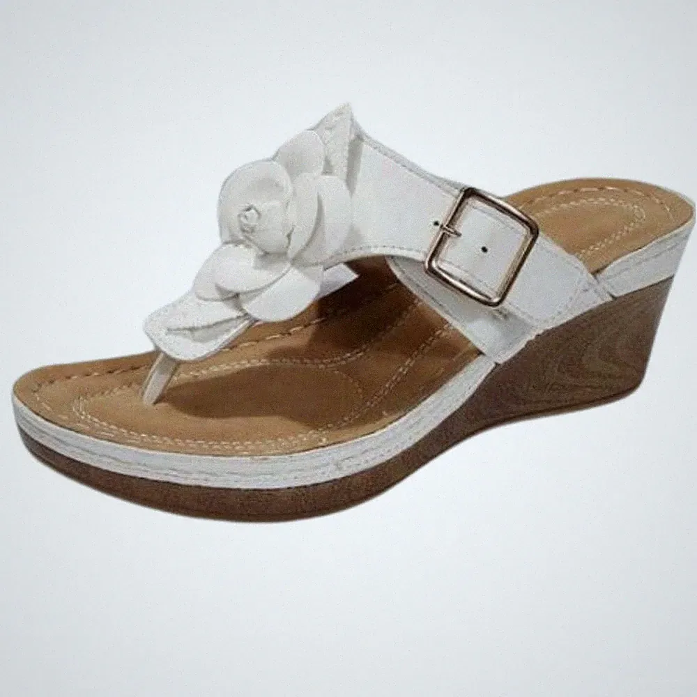 ROCKTHOSECURVES DAMEN SANDALEN DAMEN GEPOLSTERTE SOHLE BREITE PASSFORM BLUMEN T-STEG SCHUHE