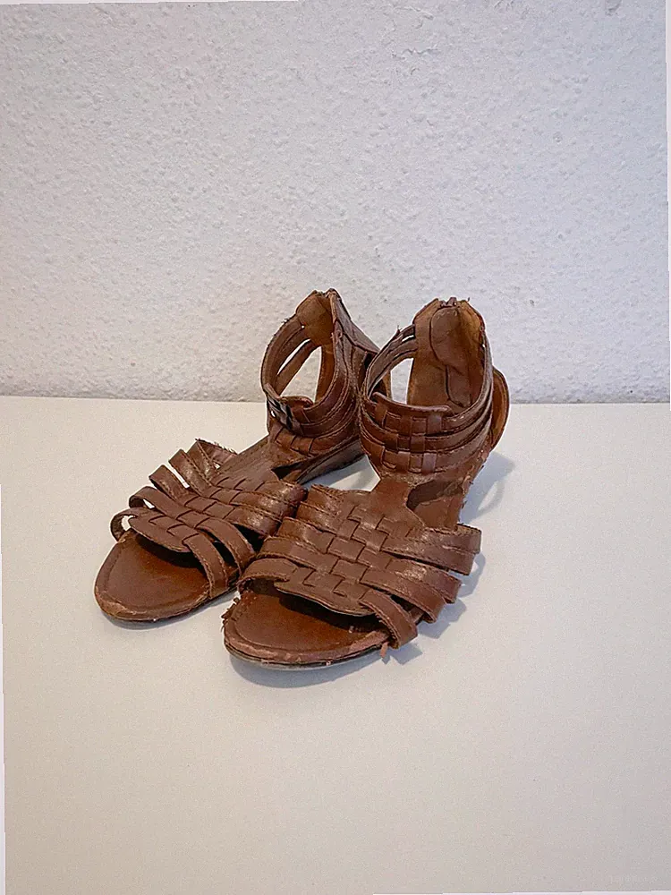 Kunstleder Damen Sandalen Dunkelbraun Keilabsatz