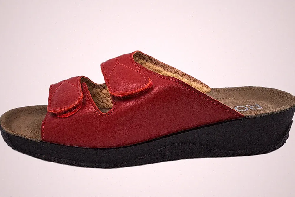 Rohde Damen Leder Pantoletten Rot Soltau 1940-43 Komfort Hausschuhe Pantolette