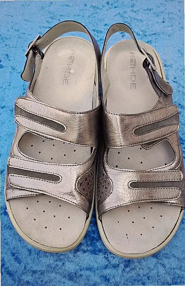 Rohde Damen Sandalen Leder silber Keilabsatz Klett verstellbar EU 38