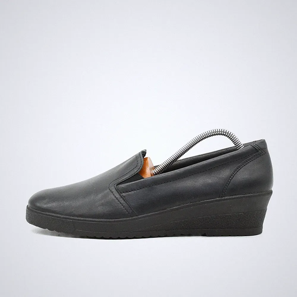 Rohde Damen Slipper Schwarz Leder Keilabsatz Low-Top , Komfort Klassisch EU 39