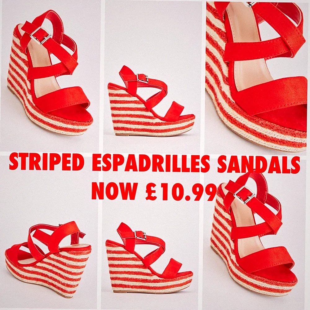 ROTE DAMEN GRÖSSE 7 CROSSOVER RIEMEN GESTREIFT ESPADRILLE KEILABSATZ PLATEAUSANDALEN