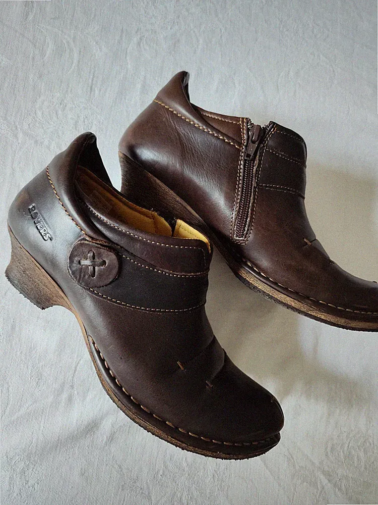 Rovers Damen Stiefeletten braun Leder Keilabsatz Reißverschluss spitz 41 1/3