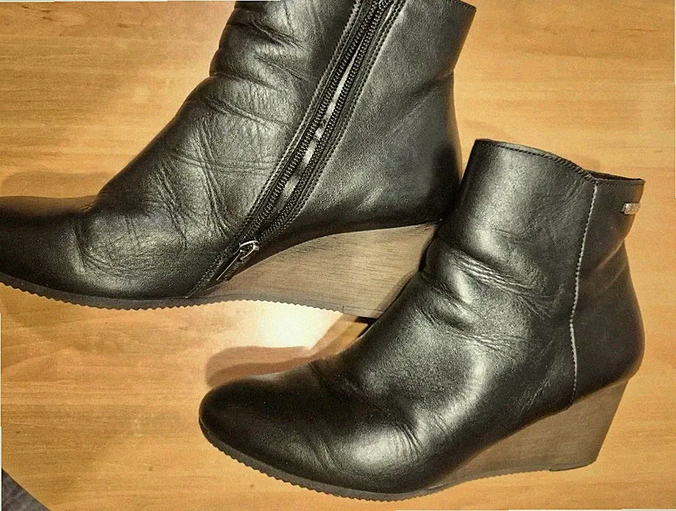 Rylko Damen Stiefeletten Leder Schwarz EU 39 Keilabsatz mittel Reißverschluss