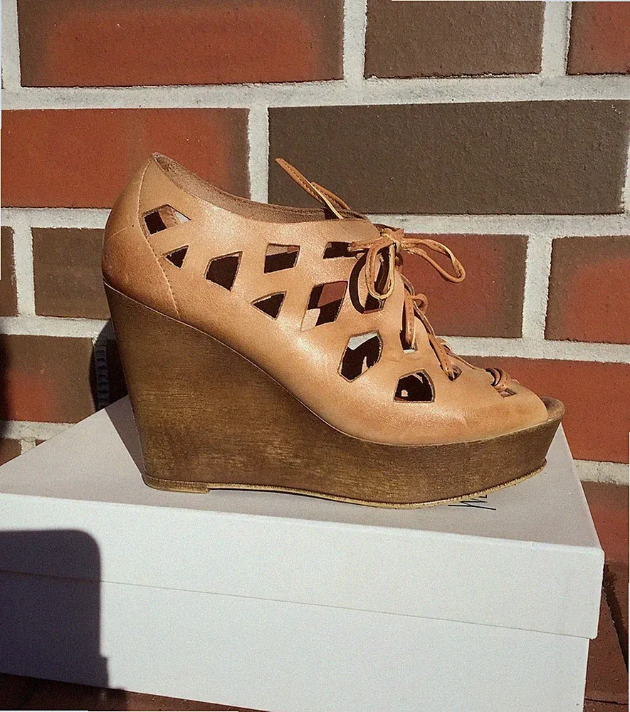 RYLKO Sandalen Gr. 38 Schuhe Sandalette Sommerschuh Leder Braun Keilabsatz