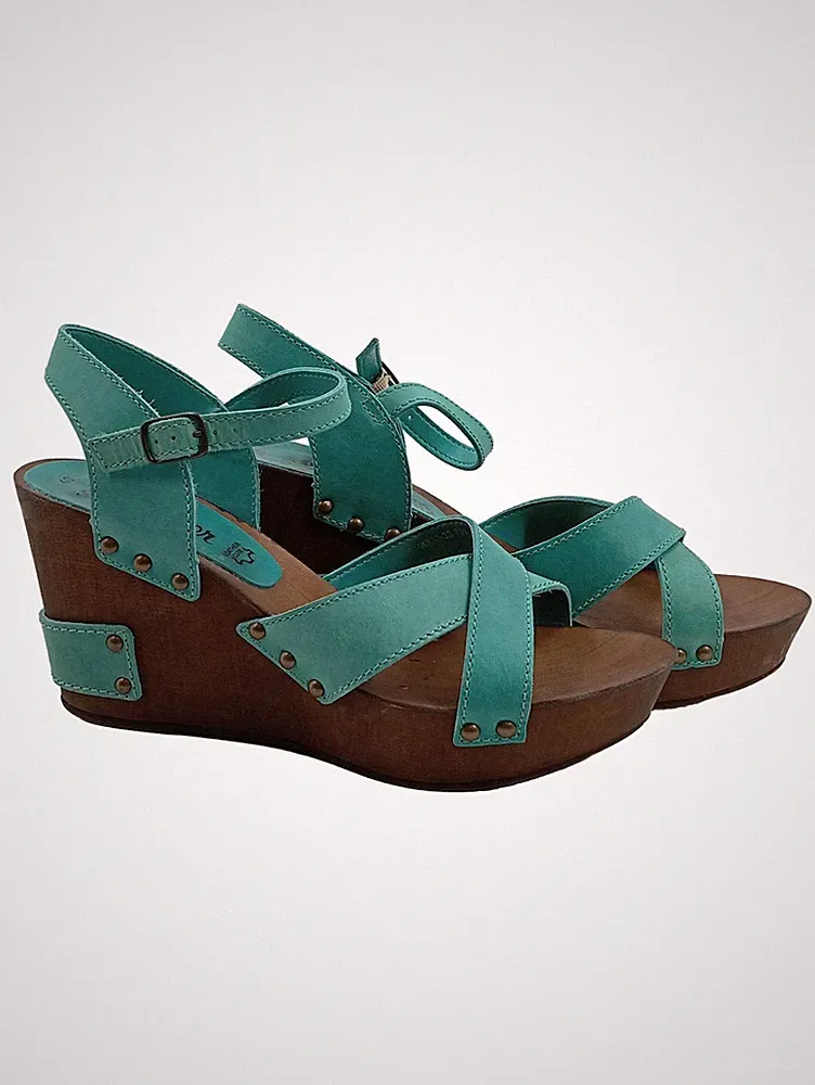 s.Oliver Damen Keilabsatz Sandalen Wedges Türkis Gr. 40 Leder