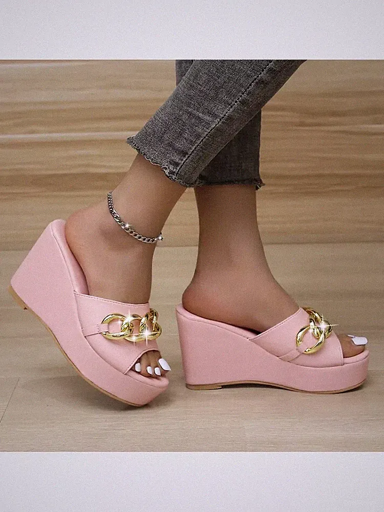 Sabot Sandalen Pantoletten Keilabsatz Plateau 10 cm rosa leicht Kunstleder 4127
