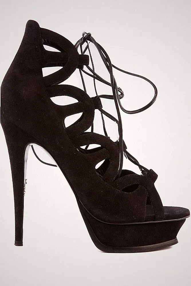 SAINT LAURENT SCHWARZE WILDLEDER PLATEAU SANDALEN EU 39,5 UK 6,5 US 9,5