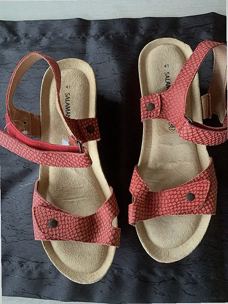 Salamander Damen Sandalen Leder rot Schlangenmuster Keilabsatz EU 41