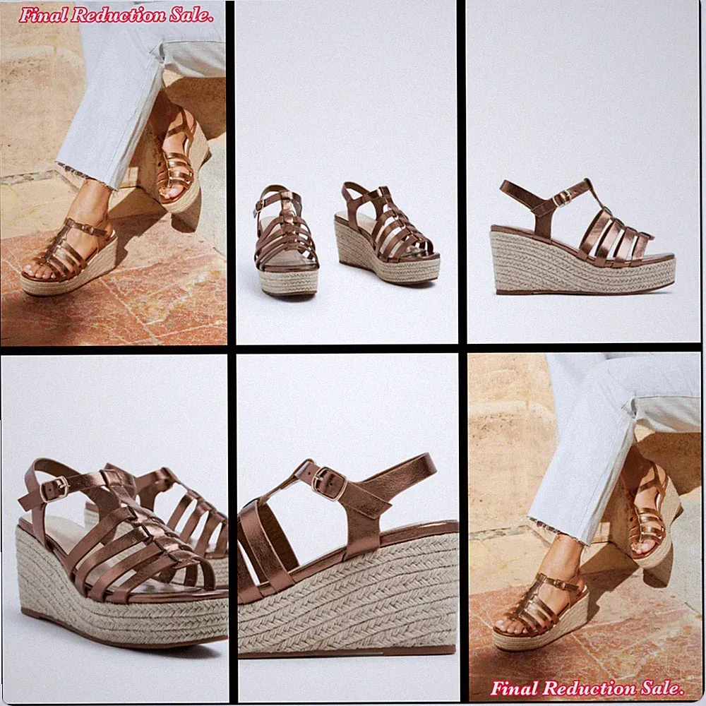 SALE DAMEN BRONZEFARBEN GRÖSSE 5 HOHER ESPADRILLE KEILABSATZ GLADIATOR PLATEAUSANDALEN