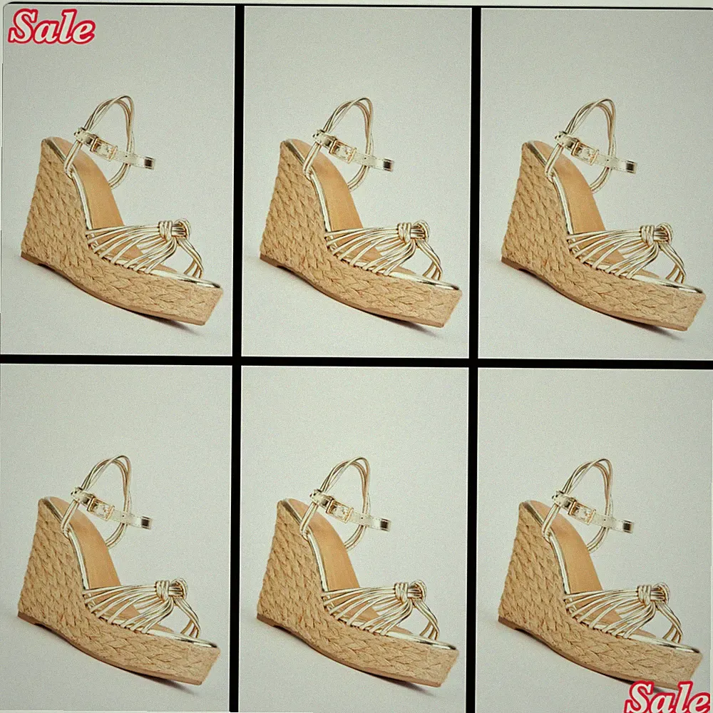 SALE DAMEN GOLD GRÖSSEN 4-7 GEKNOTET HOHE ESPADRILLE KEILABSATZ PLATEAU SANDALEN