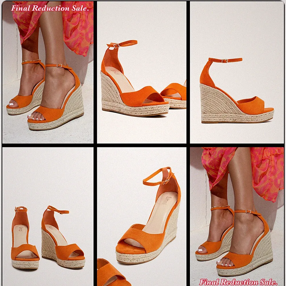 SALE DAMEN ORANGE GRÖSSEN 5-7 KNÖCHELRIEMEN HOHE SEIL KEILABSATZ PLATEAUSANDALEN