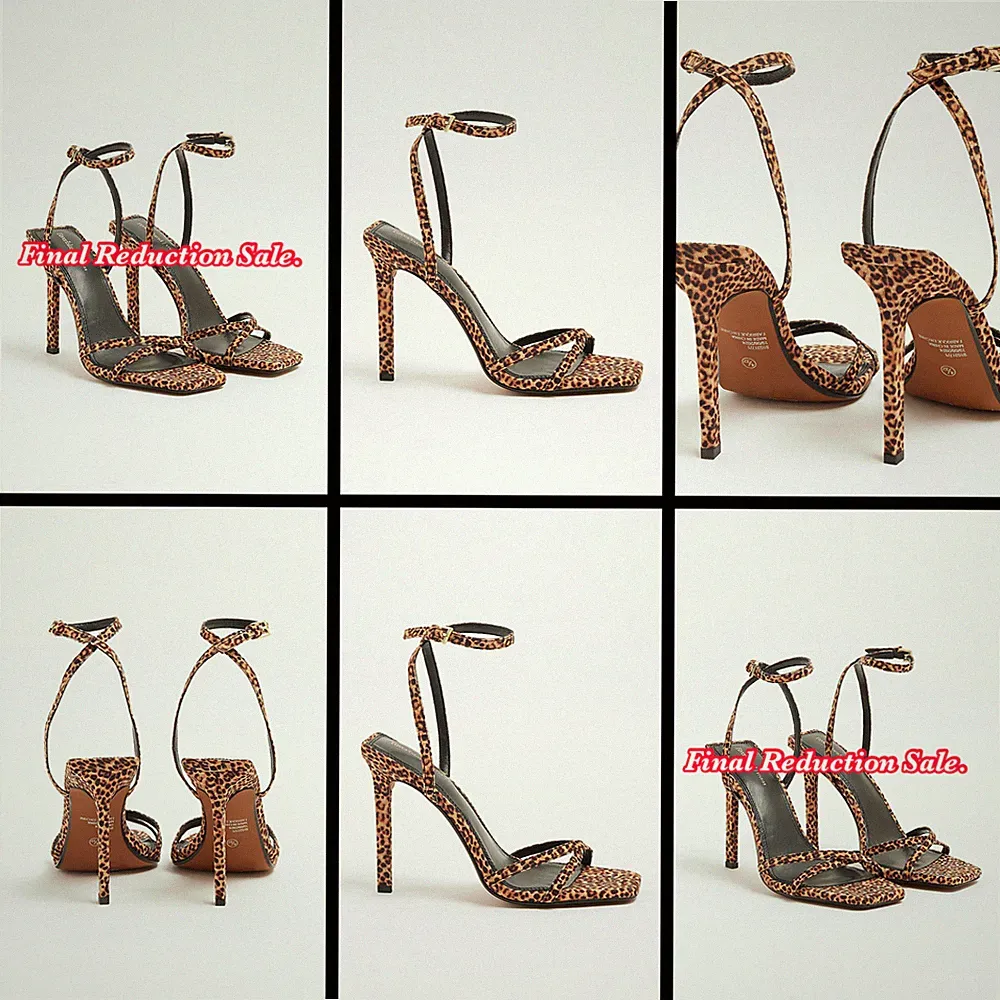 SALE DAMEN-SANDALEN LEOPARDENMUSTER GRÖSSEN 4–8 ÜBERKREUZTE RIEMEN HOHER STILETTOABSATZ