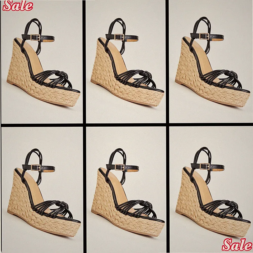 SALE DAMEN SCHWARZ GRÖSSE 4-7 GEKNOTET HOHE ESPADRILLE KEILABSATZ PLATEAUSANDALEN