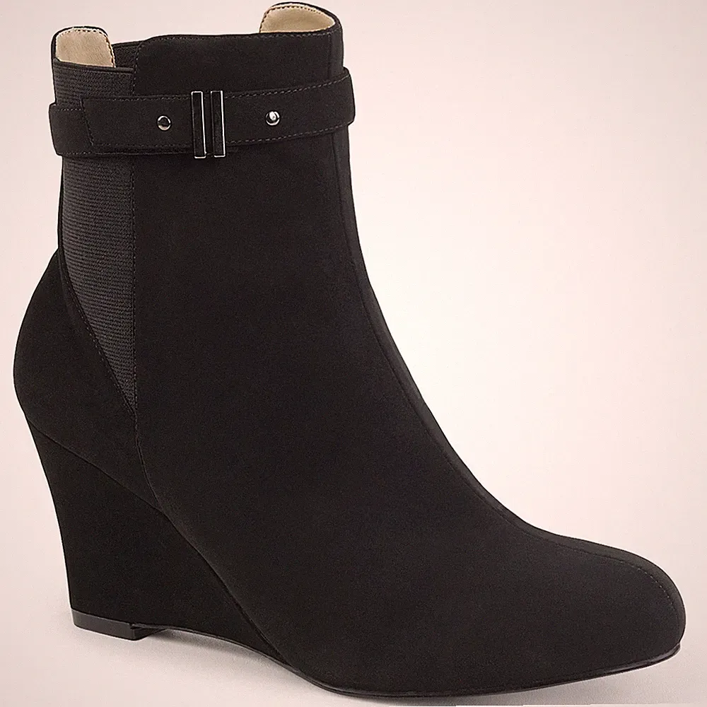 Sale KIMBERLY-102 Pleaser Keilabsatz Stiefeletten schwarz Nubuckoptik Velours 44