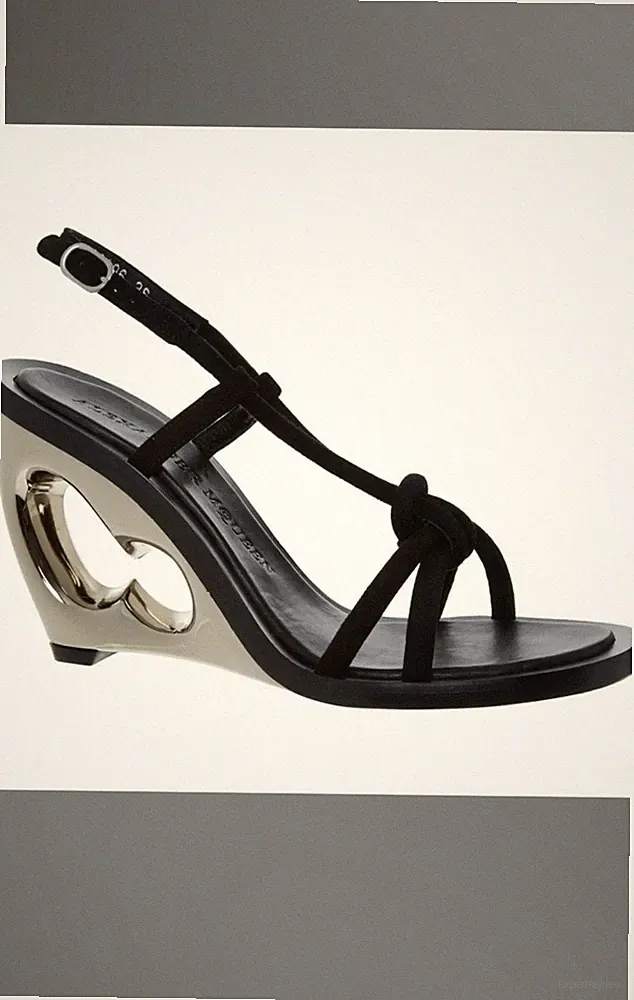 !SALE! NEU IM KARTON SELTENE ALEXANDER MCQUEEN £845 METALL KEILABSATZ WILDLEDER SANDALEN UK4 EUR37