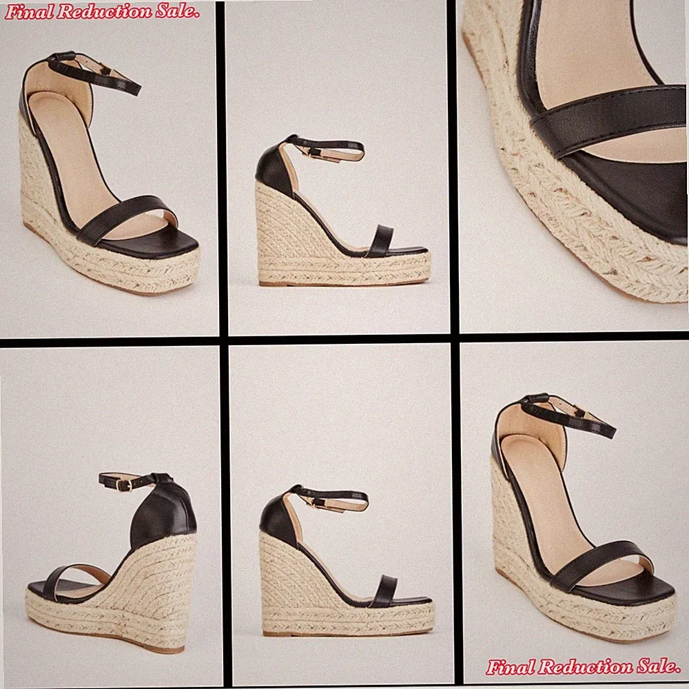 SALE SCHWARZE GR. 4-6 BEARLY THERE ESPADRILLE KEILABSATZ PLATEAU SANDALETTEN