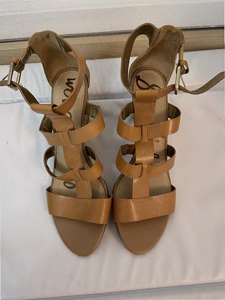 Sam Edelman Keilsandaletten Gr. 41 UK 8 hellbraun Leder Riemchen Gladiator Heels