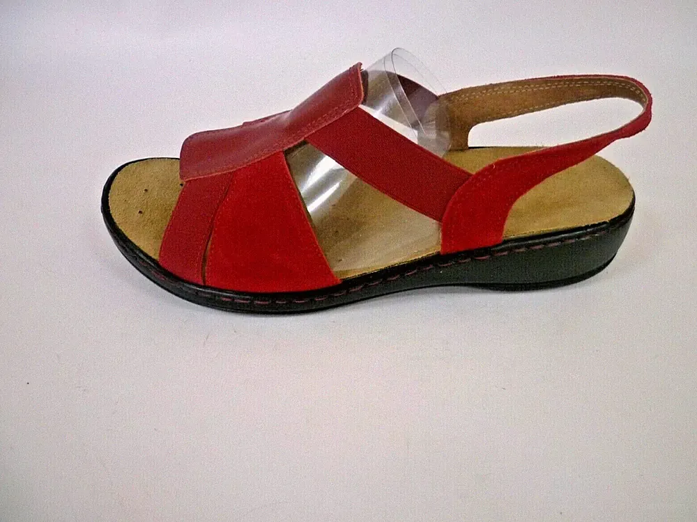 SANDALE SANDALETTE LEDER SCHUHE ANTI SHOCK rot DAMENSCHUHE 41 7,5 42 8