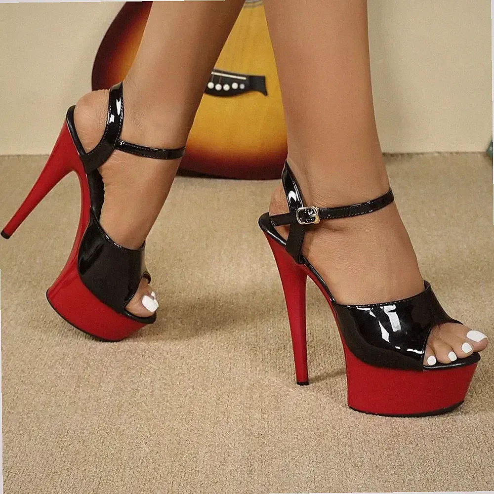 Sandalen 12 cm Damen Keilabsatz Elegante Schwarz Schnürung Kunstleder 28055