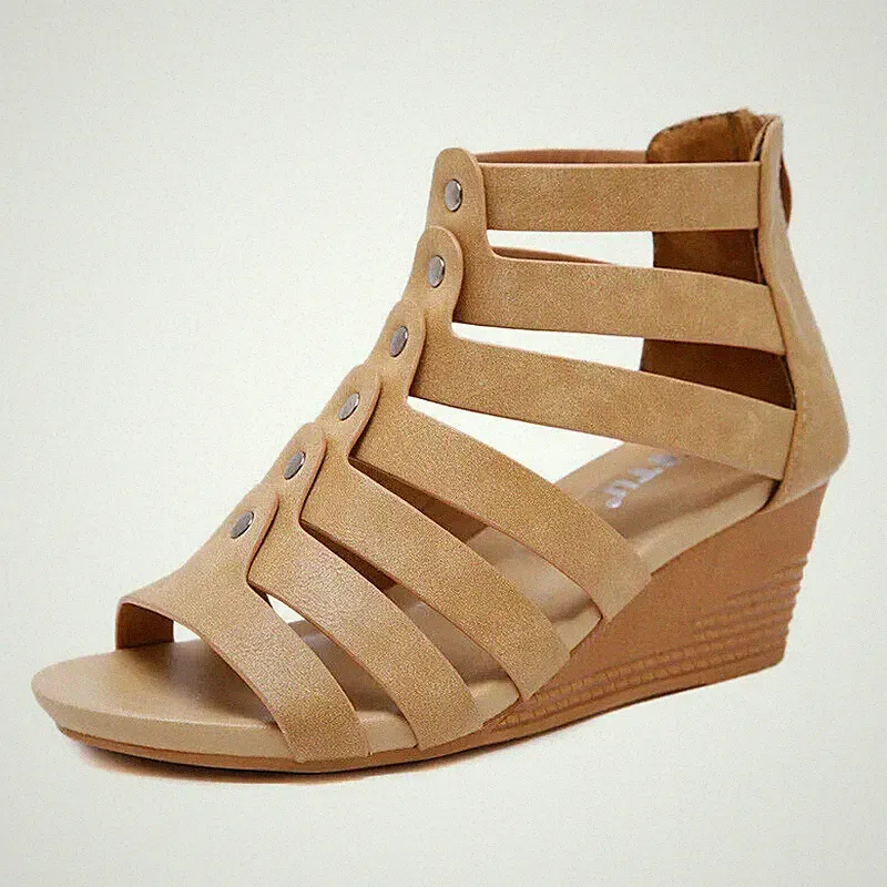 Sandalen Absatz Niedrig Elegant Komfortabel Keilabsätze 4.5 CM Leder Kunststoff