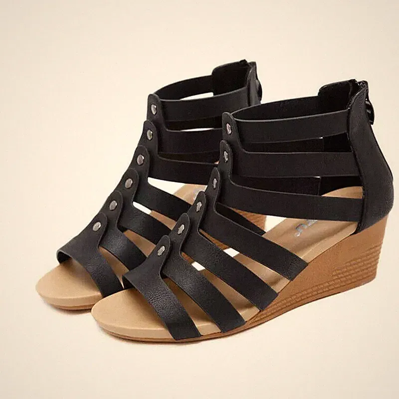 Sandalen Absatz Niedrig Elegant Komfortabel Keilabsätze 4.5 CM Schwarz 1049