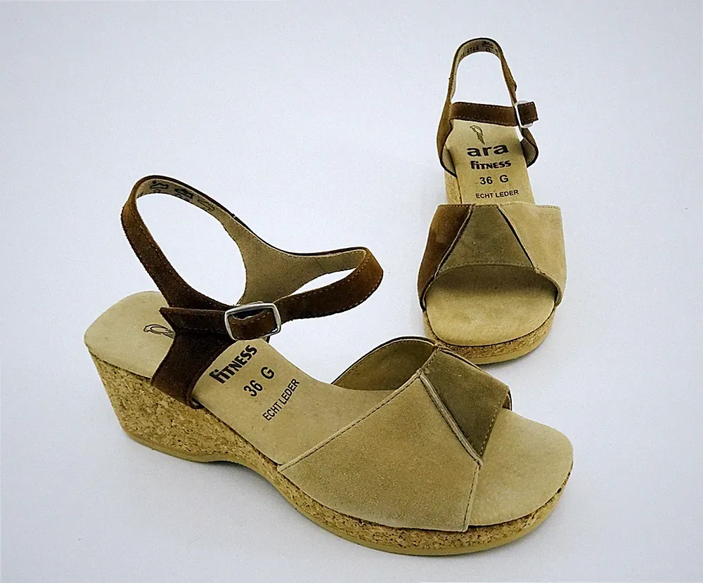 Sandalen Ara fitness Echtleder Keilabsatz Brauntöne Gr. 3 = 36 G