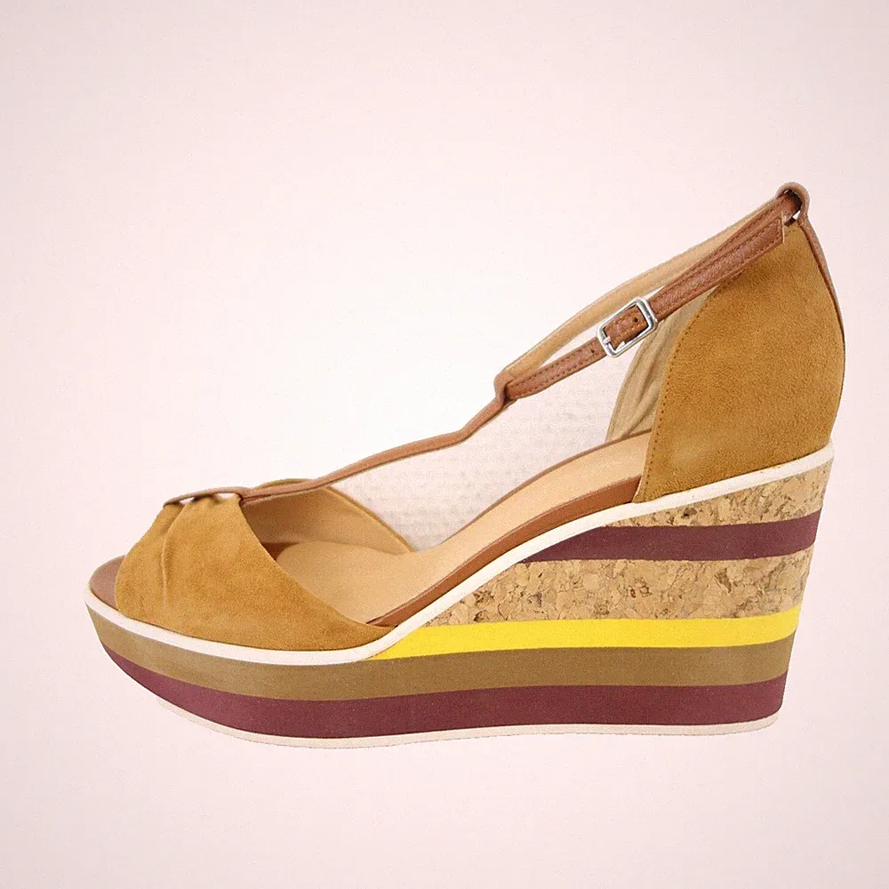 Sandalen Braun 41 Alberto Zago Damen Plateau Schuhe Sandaletten Echt Leder Neu