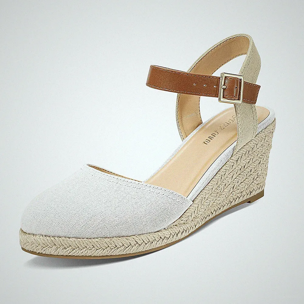 Sandalen Damen Espadrilles Plateau Wedges Sandaletten mit Geschlossene Keilab...