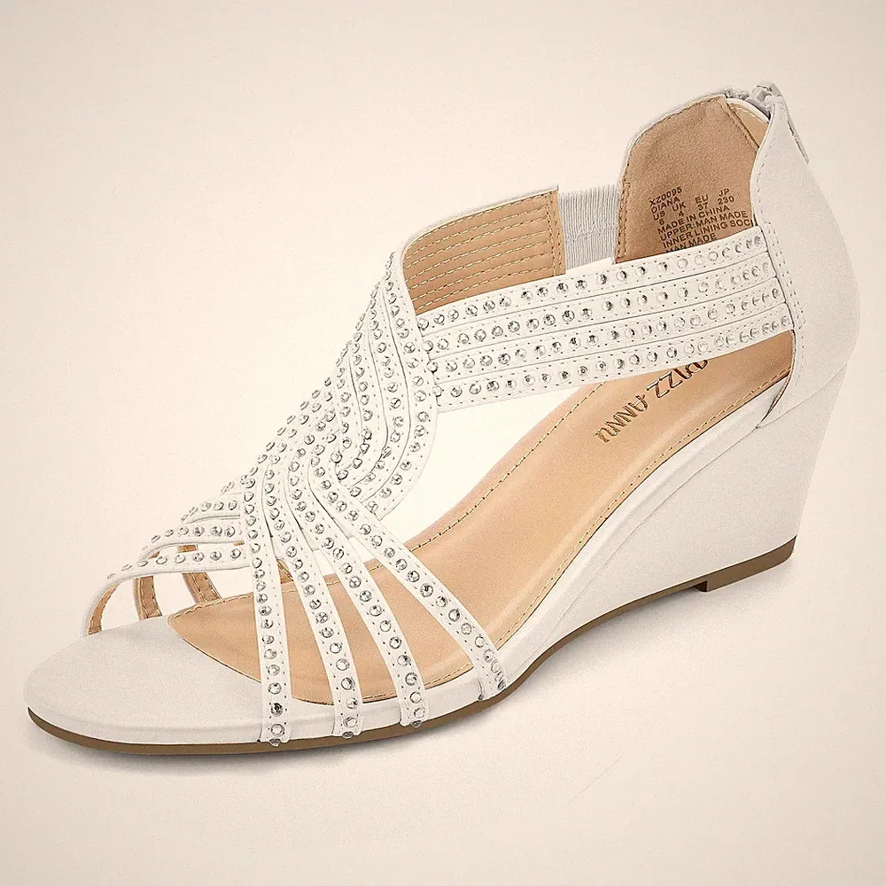 Sandalen Damen Glitzer Strass Sandaletten mit Keilabsatz Reißverschluss Plate...