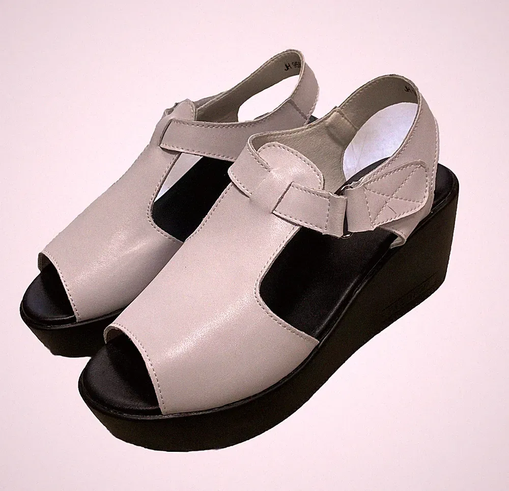 Sandalen Damen Plateau Blockabsatz Lederfutter