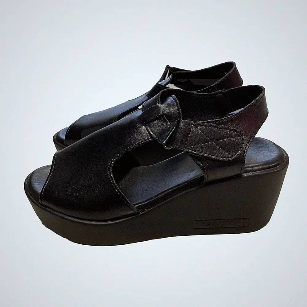 Sandalen Damen Plateau Blockabsatz Lederfutter