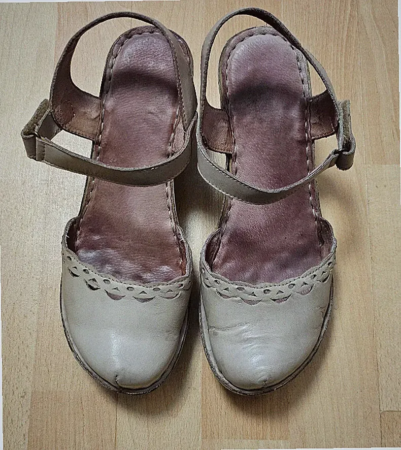 Sandalen Damen41,US10,UK8,Leder,hell Grau,Manitu,Italien,Keilabsatz,Klettverschl