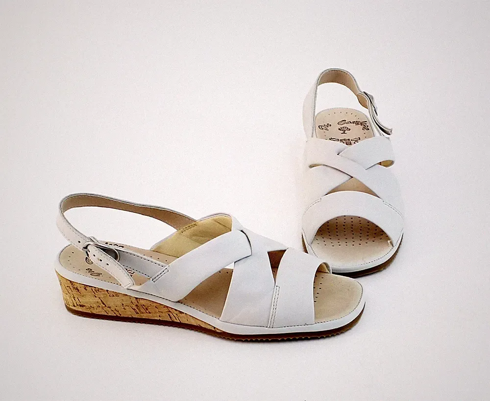 Sandalen Doc Comfort Keilabsatz Kork Leder stein Gr. 37 neuwertig