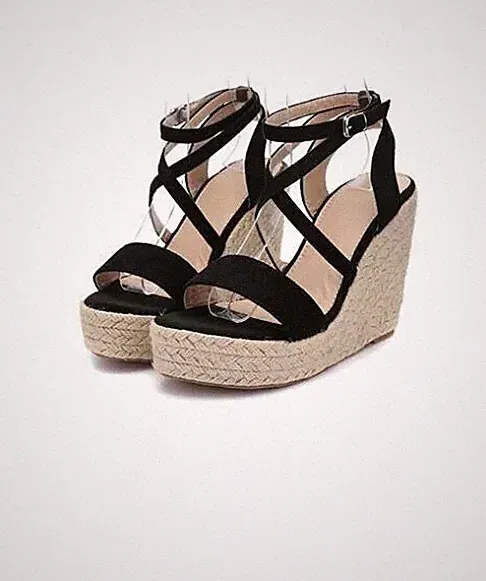 Sandalen Elegant Absatz Keilabsätze Komfortabel 11 CM Schwarz Seil Leder 9675