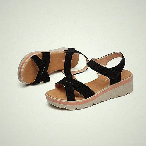 Sandalen Elegant Absatz Keilabsätze Komfortabel 6 CM Schwarz Leder Kunst 9799