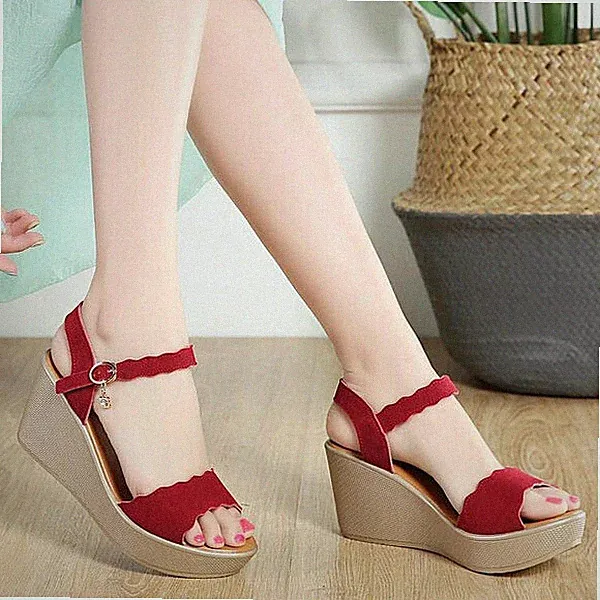 Sandalen Elegant Absatz Keilabsätze Komfortabel 8 CM Rot Leder Kunststoff 9800