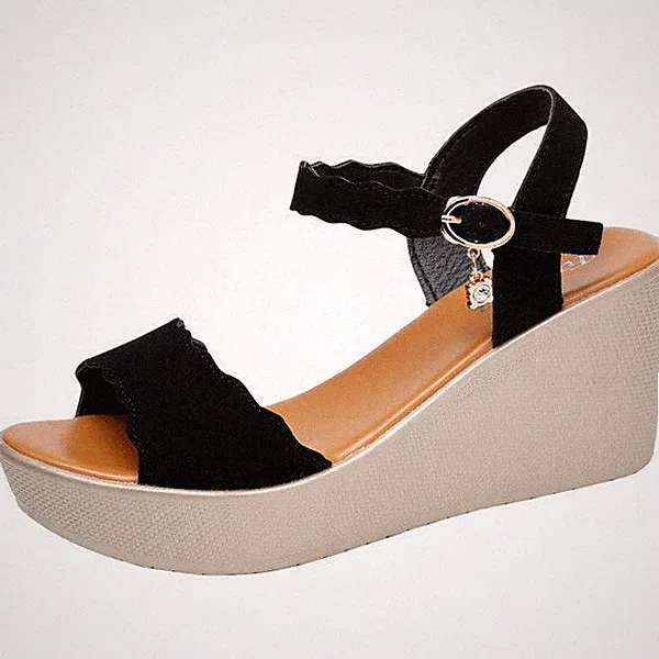 Sandalen Elegant Absatz Keilabsätze Komfortabel 8 CM Schwarz Leder Kunst 9800