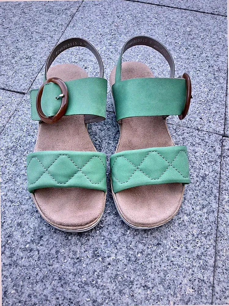 Sandalen EU 38, Rieker, Kunstleder Grün, Keilabsatz, Riemchen, verstellbar