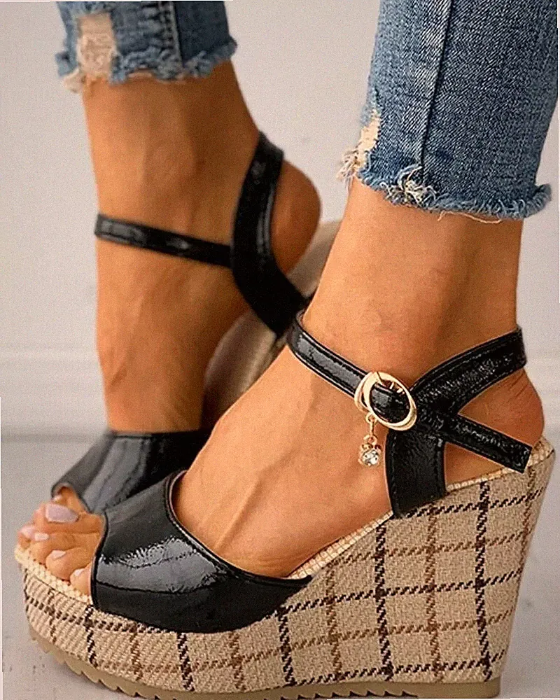 Sandalen Frau Absatz 12 CM Schwarz Keilabsätze Platforn Leder Kunststoff CZ049