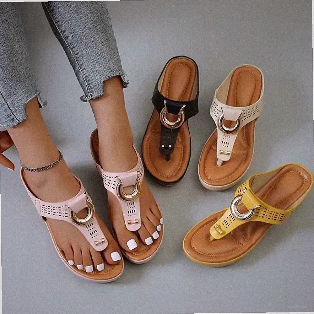 Sandalen Freizeit Flip Flops Damen mittlere Keilabsatzschuhe Damen Sommer Strand