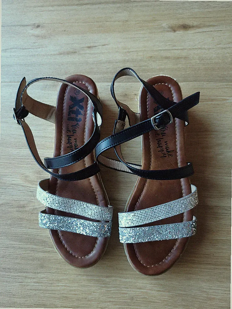 Sandalen Glitzer 39 Keilabsatz